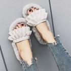 Frilled Fabric Fluffy Slide Sandals