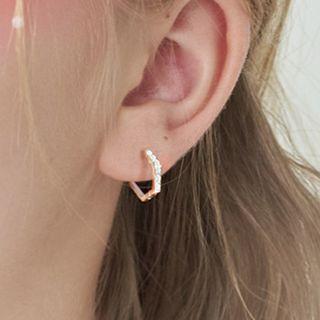 925 Sterling Silver Rhinestone Hexagon Earring 1 Pair - Silver - One Size