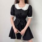 Eyelet Trim Collared Short-sleeve Mini A-line Dress