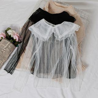 Lace Trim Mesh Long-sleeve Top