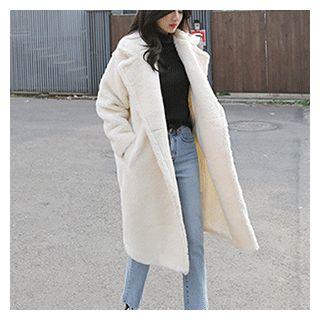 Double-breasted Faux-shearling Coat Ivory - One Size