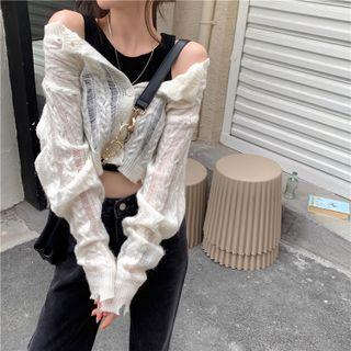 Crop Tank Top / Pointelle Knit Cropped Cardigan