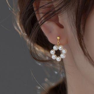 Faux Pearl Hoop Sterling Silver Dangle Earring 1 Pair - Gold - One Size
