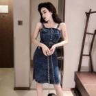Spaghetti Strap Fitted Denim Dress