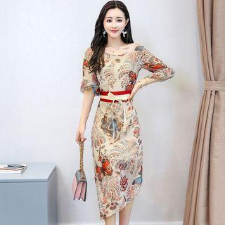 Ruffle Printed Chiffon Midi Dress