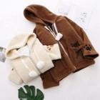 Cat & Paw Embroidered Hooded Fleece Jacket