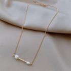 Freshwater Pearl & Bar Pendant Alloy Necklace Necklace - Gold - One Size
