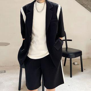 Set: Elbow-sleeve Two Tone Blazer + Shorts