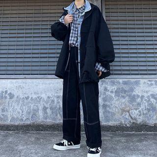 Contrast Stitch Straight-cut Pants