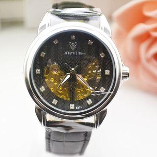 Genuine Leather Rhinestone Strap Watch As Shown In Figure - One Size