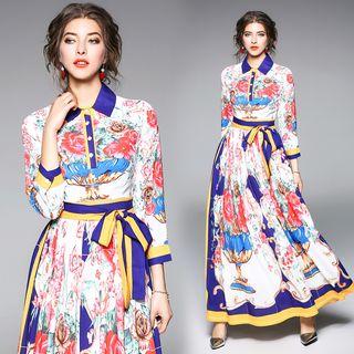 Tie-waist Printed Maxi Dress