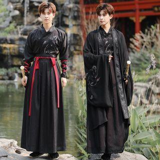 Phoenix Embroidered Midi Hanfu Jacket / Long-sleeve Top / Wide-leg Pants / Set