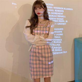 Square Neck Plaid Panel Shift Dress
