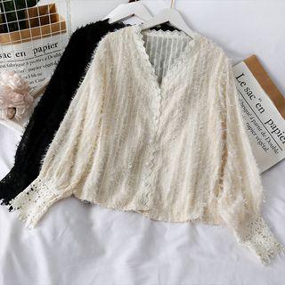 Lace-trim Fringed V-neck Shirt