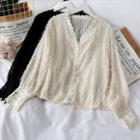 Lace-trim Fringed V-neck Shirt