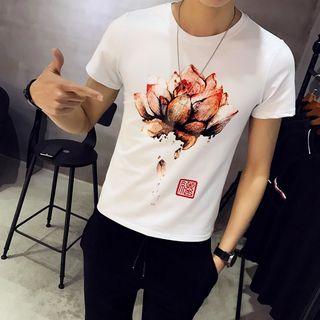 Set: Lotus Print Short-sleeve T-shirt + Shorts