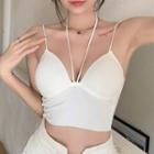 Halter-neck V-neck Camisole Top / Long-sleeve Sheer Knit Top