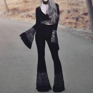 High Waist Lace Panel Flared Pants