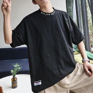 Embroidered Collar Elbow-sleeve Top