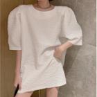 Elbow-sleeve Textured Faux Pearl Trim Mini T-shirt Dress