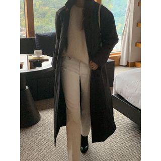 Collared Plaid-lining Long Padded Coat