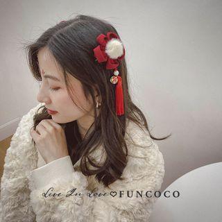 Faux Fur Hair Clip Red - One Size