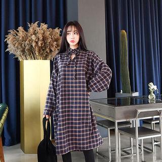 Tie-neck Flannel Shirtdress