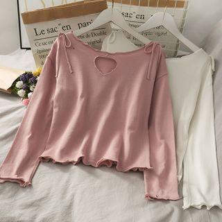 Boatneck Cutout Ruffled T-shirt