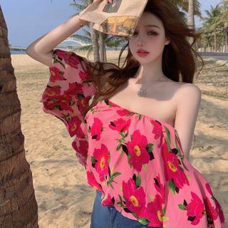 Off-shoulder Floral Print Top As Figure - One Size