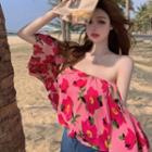 Off-shoulder Floral Print Top As Figure - One Size