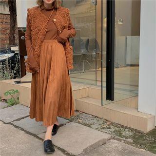 High Waist Plain A-line Pleated Skirt