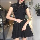 Stand Collar Lace A-line Dress