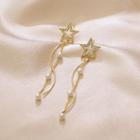 Rhinestone Star Faux Pearl Fringed Earring 1 Pair - White Pearl - Gold - One Size