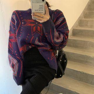 Snowflake Print Sweater Dark Blue - One Size
