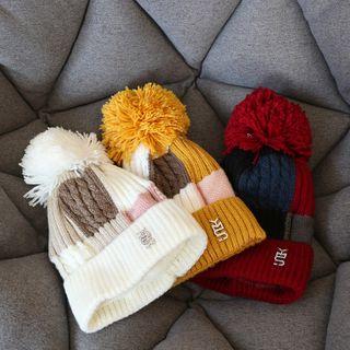 Pom Pom Colour Block Knit Beanie