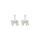 Bow Faux Pearl Alloy Dangle Earring 1 Pair - E2437-3 - Silver & White - One Size