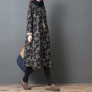 Floral Print Midi A-line Sweatshirt Dress