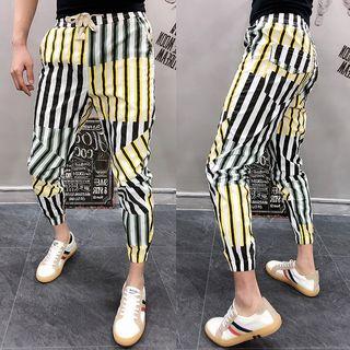 Drawstring Color Panel Striped Pants