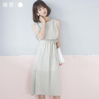 Tie-waist Sleeveless Midi A-line Dress