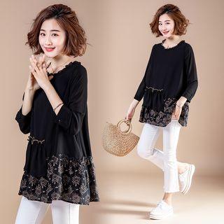 3/4-sleeve Paneled Tunic Top