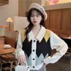 Mock Two-piece Collared Sweater Off-white & Yellow & Blue - One Size