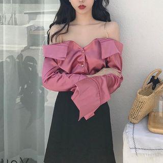 Chain Strap Cold-shoulder Two-way Shirt