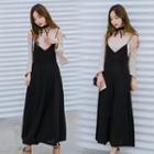 Set: Cold Shoulder Long-sleeve Top + V-neck Maxi Dress