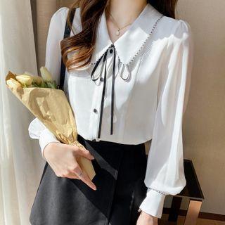 Peter Pan Collar Bow Chiffon Long-sleeve Shirt