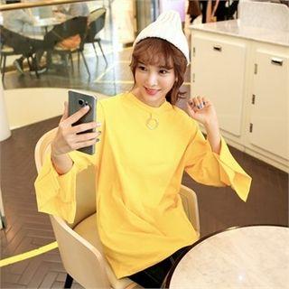 Drop-shoulder Long Slit Sleeve T-shirt