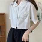 Elbow-sleeve Zip Crop Shirt