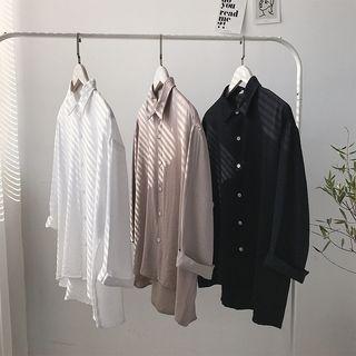 Dip-back Long-sleeve Plain Shirt