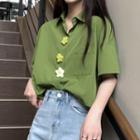 Flower Accent Short-sleeve T-shirt Green - One Size