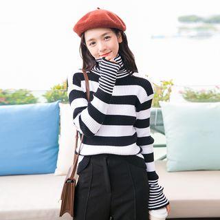 Mock Neck Striped Sweatshirt