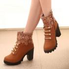 Chunky Heel Lace Up Trim Ankle Boots